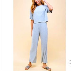 NWT Drop Shoulder Casual Ribbed Lounge Set with Cropped Pant